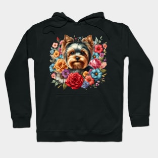 A yorkshire terrier with beautiful colorful flowers Hoodie